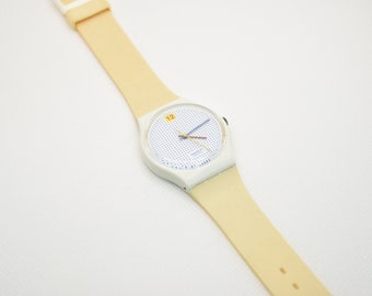 Vintage Deadstock Tan 1985 Dotted Swiss Swatch Watch