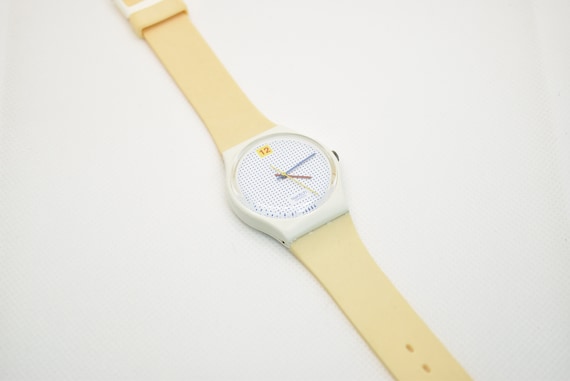 Vintage Deadstock Tan 1985 Dotted Swiss Swatch Wa… - image 1