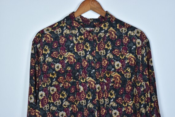 Vintage Red Floral Patterned Button Up Shirt - image 3