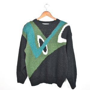 Vintage Black And Green Embellished Pullover Long Sleeve Sweater