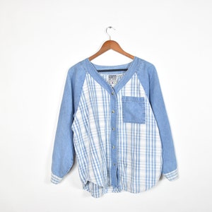 Vintage Blue Denim Tartan Baseball Style Shirt