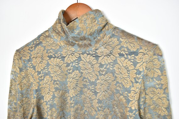 Vintage Gold Laced Mock Turtleneck Shirt - image 2