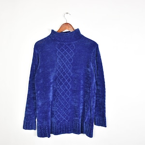Vintage Crushed Blue Soft Knitted Mock Turtleneck Sweater