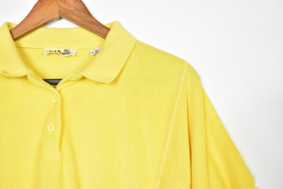 Vintage Bright Yellow Short Sleeve Velour Collare… - image 2