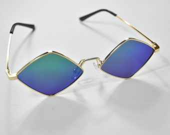 Green and Blue Iridescent Diamond Shaped Sunglasses
