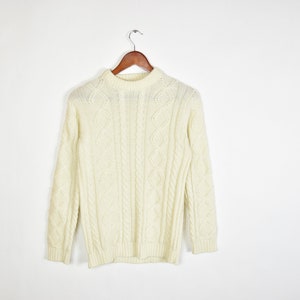 Vintage Cream Colored Heavy Knit Patterned Sweater