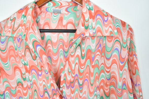 Vintage 70's Psychedelic Wavy Patterned Colorful … - image 2