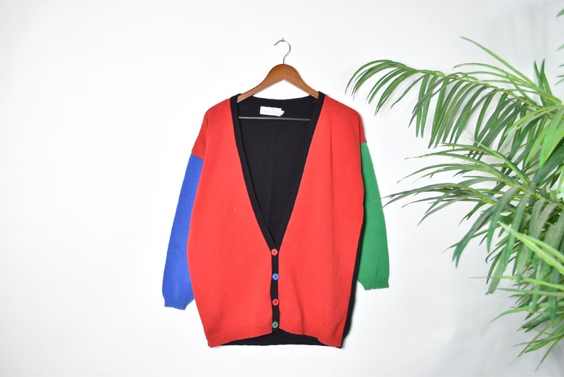 Vintage Color Block Knitted Cardigan Sweater
