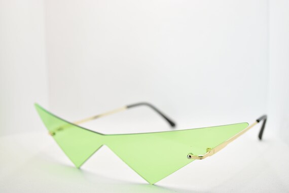 Green Abstract Avant Garde No Frame Retro Sunglas… - image 1