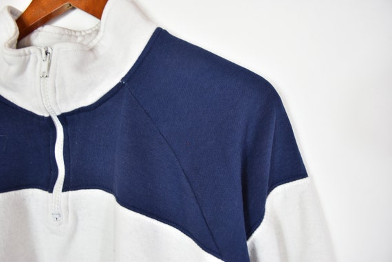 Vintage White and Blue Colorblock 3/4 Zip Up Swea… - image 3