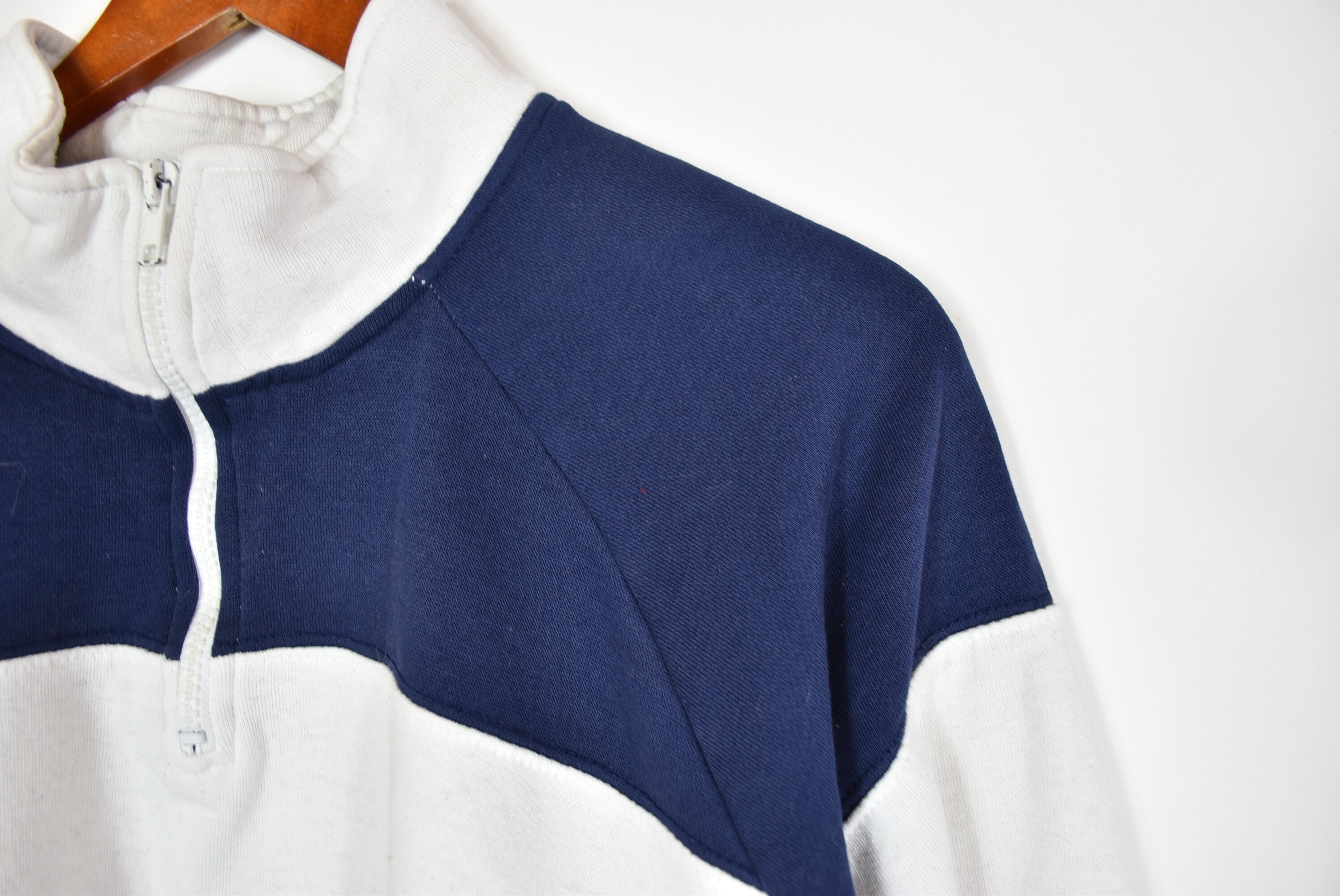 Vintage White and Blue Colorblock 3/4 Zip up Sweater | Etsy