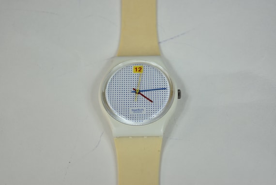 Vintage Deadstock Tan 1985 Dotted Swiss Swatch Wa… - image 5