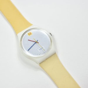 Vintage Deadstock Tan 1985 Dotted Swiss Swatch Watch
