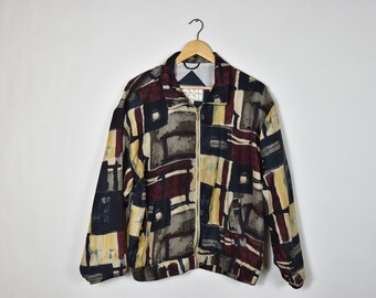 Colorful Patterned Zip Up Silk Jacket