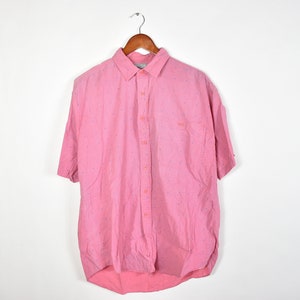 Vintage Pink and Blue Dotted Striped 80&#39;s Futuristic Button Up Shirt