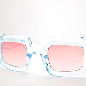 Ice Blue Clear Thick Framed Square Oversized Sunglasses