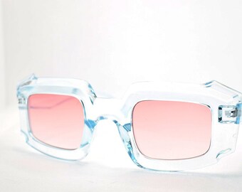 Ice Blue Clear Thick Framed Square Oversized Sunglasses