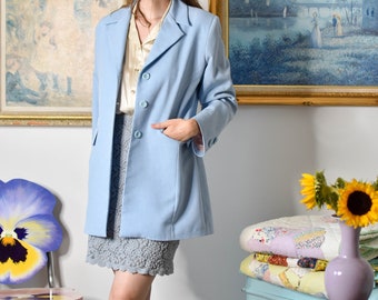 90s y2k Sky Blue Blazer / Medium / Long Office Blazer / Silvina Campos / Vintage