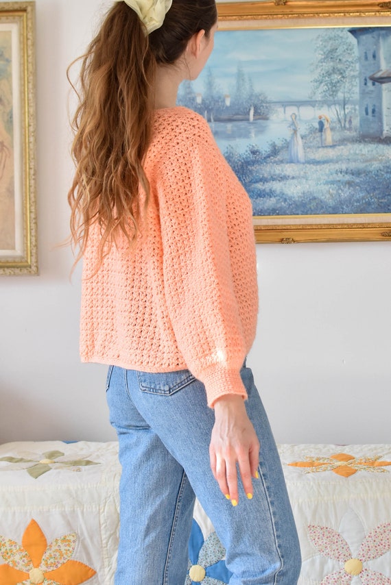 Vintage Peach Knit Sweater / Scalloped Neck / Med… - image 9