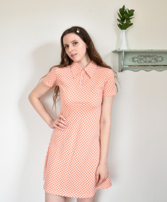 1990s does 60s Mod Style Orange Gingham Mini Dress