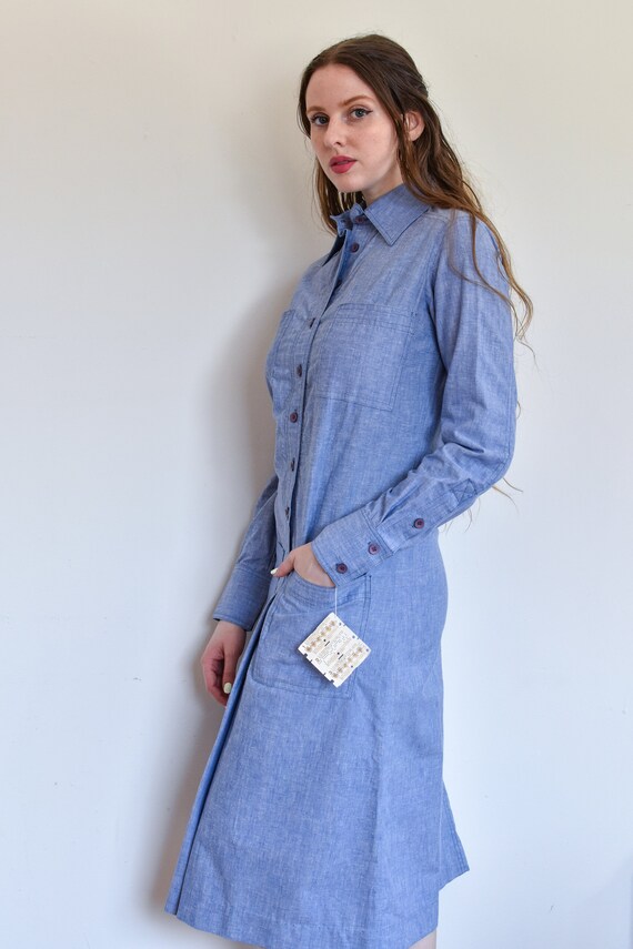 1970s Chambray Shirt Dress with Oversized Collar … - image 6