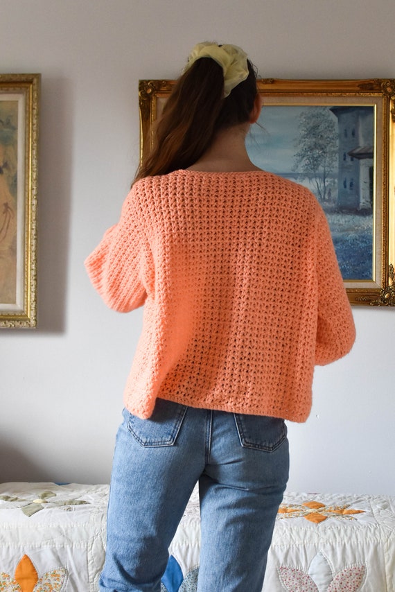 Vintage Peach Knit Sweater / Scalloped Neck / Med… - image 10