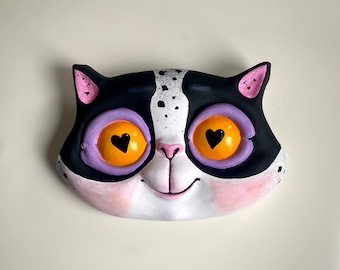 cat head papier mache wall decor