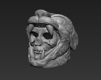 Capacete/Máscara Cerimonial Maia/Asteca com Crânio de Pantera - Arquivo Digital
