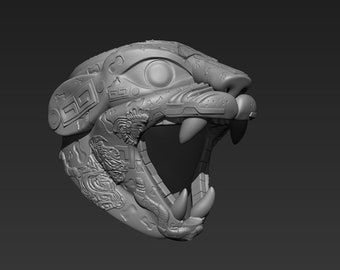 Ceremonial Mayan/Aztec Panther Head Warrior Helmet/Mask - Digital File