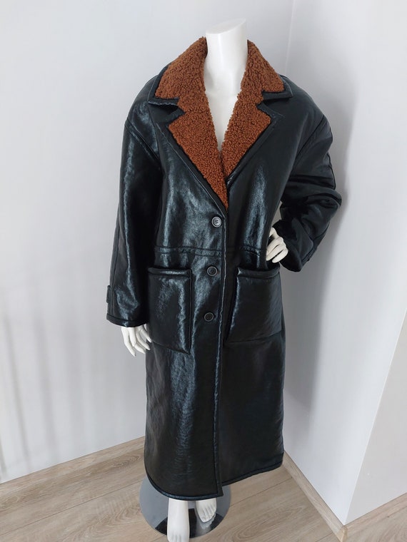 Free People PU Vegan leather teddy coat jacket bl… - image 5