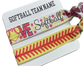 Custom Softball Hair Tie Set w/Your Team Name; Softball Team Gifts; Cheerleading Gifts