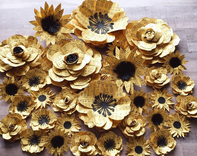Gold Sheet Music Paper Flowers: Wedding Anniversary Decor