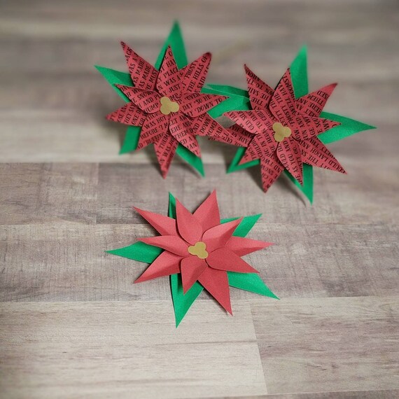 Poinsettia Paper Wreath Christmas Door Decor Holiday Centerpiece Flowers Holiday Music Wreath Poinsettia Christmas Design