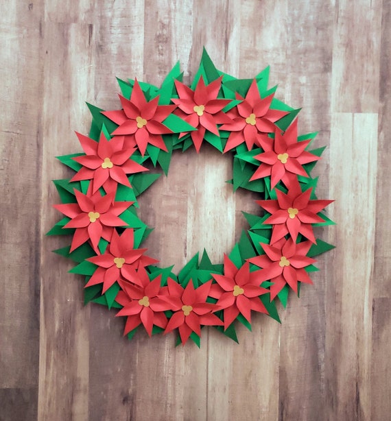 Poinsettia Paper Wreath Christmas Door Decor Holiday Centerpiece Flowers Holiday Music Wreath Poinsettia Christmas Design