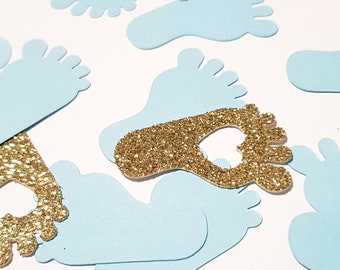 Ideal for Baby Showers 100 Baby Blue Glitter Baby Feet Confetti Announcements