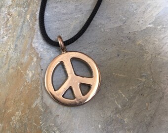 Handmade Solid Bronze Peace Sign Pendant.