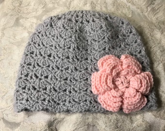 Shell Stitch Flower Baby Hat