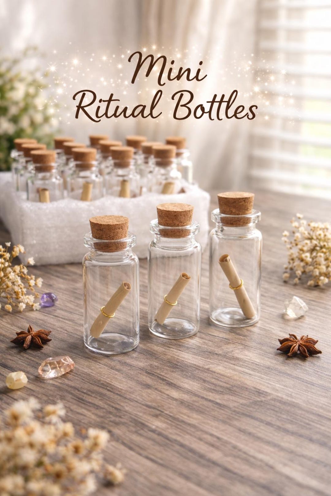 Mini Glass Ritual Bottles With Cork Tops – Set of 12, Parchment Scrolls ...