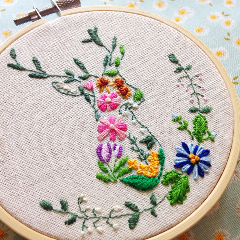 Autumn florals  deer hand embroidery pattern diy holiday  etsy