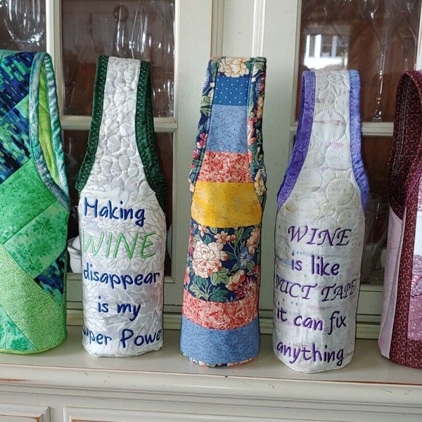 Gift for Wine Lovers - Fabric bottle holders - Spring Gift Ideas - Handmade Reusable Fabric Wine Gift Bags - Zero Waste Gift