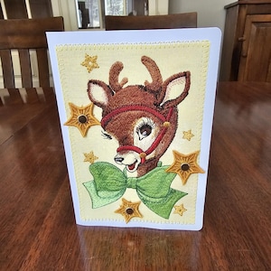Seizoensgebonden geborduurde kerstkaarten| Handgemaakte kerstcadeaus | Wenskaarten vakantieappliqué | Unieke vakantiewenskaarten | Stoffen kaart