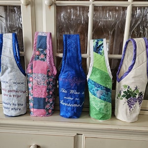 Embroidered Wine Totes | Gift for Wine Lovers | Fabric bottle holders | Hostess Gift | Reusable Fabric Wine Gift Bags | Zero Waste Gift