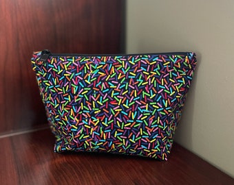 Rainbow Sprinkles Zippered Bag Two Sizes for Pens, Pencils, Makeup , Travel Bag