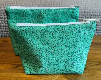 Handmade Zipper Pouch: Curley Q Vines Lined Cosmetic Bag