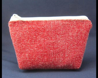 Handmade Maroon Zipper Pouch: Recycled Placemat Trinket Bag