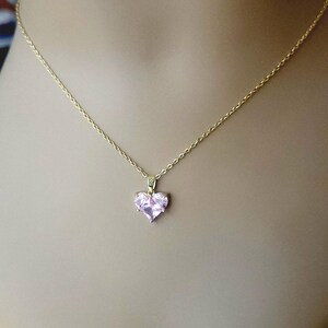 Gold Heart Necklace,  Pink Diamond Heart Gold Necklace,