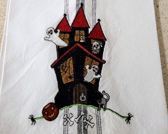 Halloween Haunted House Tea Towel