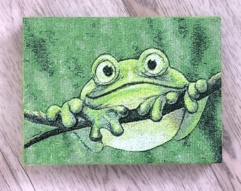 Embroidered shades of green frog - Gallery wrapped Photo Stitch
