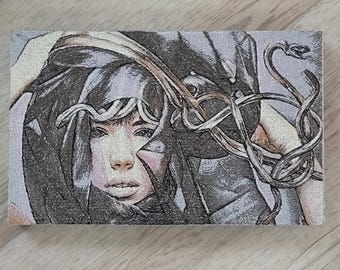 Embroidered Snake woman - Gallery wrapped Photo Stitch