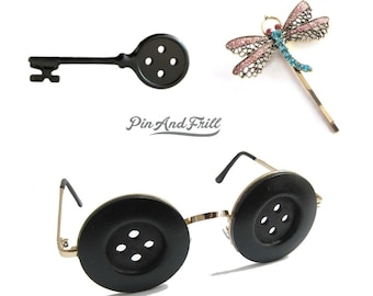 Juego de llaves de botón, clip de libélula y ojos de botón, opción de accesorio de disfraz de cosplay de Halloween inspirado